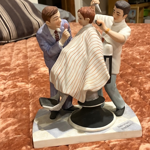 Vtg Norman Rockwell Barber Shop Figurine First Haircut - Picture 2 of 8